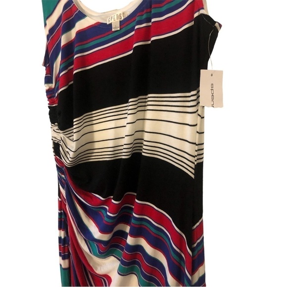 Spense Multi-Striped Sleeveless Maxi Ruched Side Summer Beachy Leisure Dress L - Picture 3 of 10